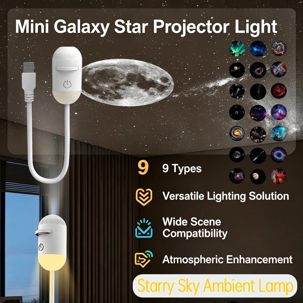 LED Galaxy Projector Night Light Rotatable Starry Sky Ambient Lamp Mini Galaxy Ceiling Projector Light for Bedroom Living Room