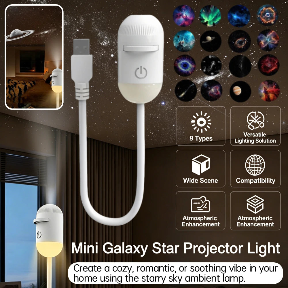 LED Galaxy Projector Night Light Rotatable Starry Sky Ambient Lamp Mini Galaxy Ceiling Projector Light for Bedroom Living Room